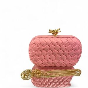 Bottega Veneta Elegant Pink Woven Clutch with Gold Accents